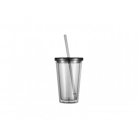 Sublimation 16OZ/473ml Double Wall Clear Plastic Tumbler with Straw & Lid (Light Gray)(10/pack)